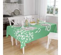 Bonamaison, Anti-moisissure, Séchage Rapide, Résistant aux Taches, Lavable en Machine, 100% Polyester Nappe de Table, Vert pétrole, Blanc, 140 x 160 Cm - Conçu et Fabriqué en Turquie