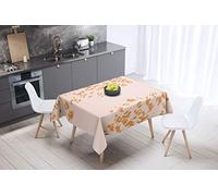 Bonamaison, Anti-moisissure, Séchage Rapide, Résistant aux Taches, Lavable en Machine, 100% Polyester Nappe de Table, Orange, Blanc cassé, 140 x 140 Cm - Conçu et Fabriqué en Turquie