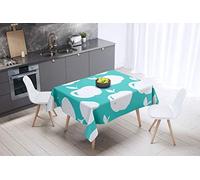 Bonamaison, Anti-moisissure, Séchage Rapide, Résistant aux Taches, Lavable en Machine, 100% Polyester Nappe de Table, Turquoise, Blanc, 140 x 140 Cm - Conçu et Fabriqué en Turquie