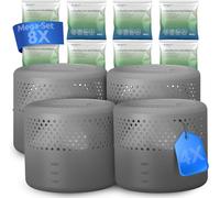 BonAura Lot de 4 déshumidificateurs sans électricité + 8 recharges de 400 g d'humidificateur - Déshumidificateur jusqu'à 40 m² pour cave, salle de bain, etc. - Granulés déshumidificateurs et