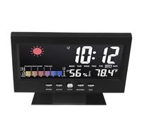 Bonbela Horloge de Prévision Météo avec Rétroéclairage à Commande Vocale, | Finition Noire ABS, Compte à Rebours, Utilisation au Chevet ou au Bureau, Affichage de L'heure 12/24 heures.