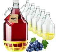 Bonbonne en verre (Dame-Jeanne) - Lot de 6 - 5 l - Avec panier - Bouchon inclus - Convient pour les aliments
