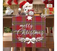 BonBotimen Chemin de Table Noël Rouge 140 x 40 Chemin de Table Lin Flocon de Neige Noël Table de Fête Dîner Décoration Rustique de Ferme Chemin de Table Décoration pour Table de Salle À Manger