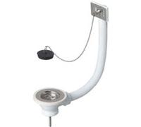 Wirquin 30723126 Bonde pour évier de cuisine 1 bac Ø60 mm avec bouchon et trop-plein extérieur, blanc