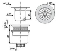 Bonde de douche - diamètre 90mm - grille - sortie verticale VALENTIN