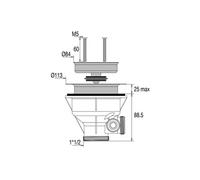 Bonde à panier avec grille inox pour évier épais D90 sans trop plein - - 00 408000 000 00