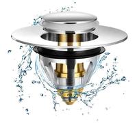 Bonde de Lavabo Pop-Up en Acier Inoxydable et Laiton pour Trous de 1,33"" à 1,4"" - Universel et Anti-Bloqué