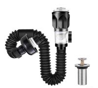 Bonde de vidage clic-clac pour lavabo de salle de bain - Attrape-cheveux anti-insectes avec tuyau flexible - Acier inoxydable noir 40-50 mm