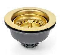 Bonde d'évier de cuisine - 114 mm - G1½ - En acier inoxydable - Doré | Bonde d'évier avec passoire, filtre d'évier de cuisine, pour trou d'évier de 83 à 90 mm