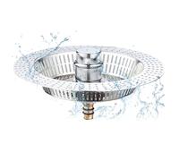 Bonde evier Cuisine et Bouchon évier Filtre à Noyau Rebondissant 3 en 1 éGouttoir en Acier Inoxydable Filtre Anti-Odeurs Et Anti-Obstruction Bouchon Evier Cuisine Universel(Argent)
