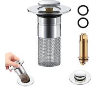 Bonde Lavabo avec Filtre Amovible 34-40mm Bouchon Lavabo Salle de Bain Universel Pop Up Bonde de Lavabo, Facile à Installer Bouchon