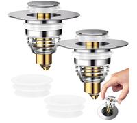 Bonde lavabo pop-up universelle 32-42 mm - lot de 2, inox & laiton, filtre anti-colmatage
