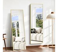 BONEWEI Miroir sur Pied 147 x 44 cm, Miroir Pleine Longueur avec Cadre en Aluminium Or, Grand Miroir Mural Rectangulaire Penché ou Suspendu pour Chambre à Dressing, Salon, Couloir