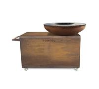 BonFeu BonBiza Island XL Brasero Extérieur Plancha 100 cm - Corten | Cuisine extérieure mobile avec plan de travail, grille de cuisson, rangement pour le bois et roues