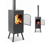 BonFeu BonCarré Noir - Brasero Extérieur Barbecue Avec Grille et Tisonnier - Incinérateur de Jardin - Plancha - Poêle Pour Extérieur