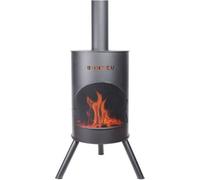 BonFeu BonTon 60 Noir - Poêle de terrasse - Foyer avec pare-étincelles pour des soirées détendues - Colonne de feu d'extérieur - Cheminée de terrasse avec grille de cuisson - Poêle de jardin en acier 