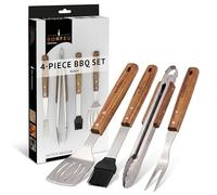 BonFeu Ustensiles de Barbecue de Qualité Supérieure en Acier Inoxydable et Bois d'Acacia - Accessoires pour Barbecue, Plancha et Brasero (Set 4 Ustensiles)