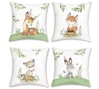 Bonhause Housse de Coussin Animaux 45 x 45 cm Cerf Renard Lapin Décoratif Taie d'oreiller pour Canapé Salon Chaise Jardin Chambre d’Enfant Maison Décoration 4 Pièces