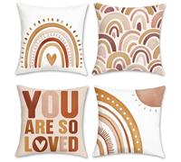 Bonhause Housse de Coussin Boho Arc en Ciel 45 x 45 cm Cœur Citation Inspirante Velours Doux Décoratif Taie d'oreiller pour Filles Enfants Garderie Chambre Maison Décoration 4 Pièces