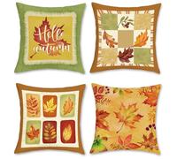 Bonhause Housse de Coussin Feuilles Érable Automne 45 x 45 cm Jaune Orange Vert Feuille Polyester Lin Décoratif Taie d'oreiller pour Canapé Salon Chambre Jardin Maison Décoration 4 Pièces