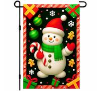 Bonhomme De Neige De Noël Avec Une Écharpe Verte En Forme De Canne À Sucre Et Des Décorations De Noël Drapeau De Cour 30X45Cm Bannière Double Face Durable Drapeau Pour Plage Dortoirs Porte