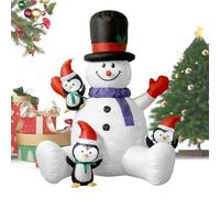 Bonhomme de neige gonflable pour Noël - Décoration gonflable festival lumières LED avec 3 pingouins | de neige assis imperméable | pour fêtes, jardin, cour, porche, photographie familiale