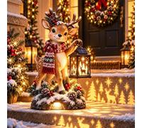 Bonhomme de neige Nativité Glow - Lampe solaire de Noël (renne) | Décoration de cour chaude avec projection de la Sainte Famille, bonhomme de neige joyeux, décoration de Noël chrétienne