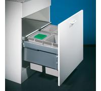 Bonjour, Cox® Base 1T 600-4. Poubelle avec compartiment pour déchets biodégradables, gris clair, hauteur 360 mm - Poubelle
