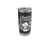 Bonjour Madame Paris Caniche French Café Tour Eiffel Art Gobelet isotherme en acier inoxydable double paroi