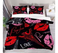 Bonjour Paris Tour Eiffel Et Coeur Parure De Lit Pi¿¿Ces - Housse De Couette Ultra Doux Double Microfibre Avec Fermeture ¿¿Clair Et Taies D'oreillers