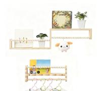 BONJUME Bibliothèque Enfant, 3PCS étagère Murale en Bois Multifonctionnelle pour Chambre d'enfant avec Perles en Bois Décoration Murale étagères Flottantes pour Salle De Jeux Et Chambre - 40x10cm