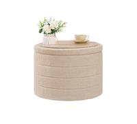 Bonlife Banc de Rangement Pliable - Boîte de Rangement -Repose-Pieds - Motif Fleurs - pour Couloir, Salon et Chambre à Coucher - Beige - Grand Cercle