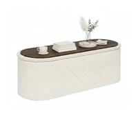 Bonlife Banc Ottoman Ovale avec Espace de Rangement,Repose-Pieds Pliable avec Couvercle, Banc à Boucle pour Pied de lit, Tabouret pour Salon, Chambre à Coucher, entrée, Blanc, 110 x 38 x 38 cm