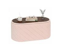Bonlife Banc Ottoman Ovale avec Espace de Rangement,Repose-Pieds Pliable avec Couvercle, Banc à Boucle pour Pied de lit, Tabouret pour Salon, Chambre à Coucher, entrée, Rose, 76 x 38 x 38 cm