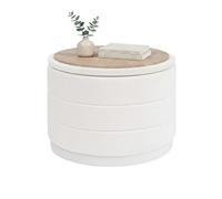 Bonlife Ottoman Rond avec Couvercle,Repose-Pieds Pliable avec Table,Repose-Pieds pour Salon, Chambre à Coucher, Couloir, Velours Blanc, 58 x 58 x 44 cm