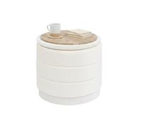 Bonlife Ottoman Rond avec Couvercle,Repose-Pieds Pliable avec Table,Repose-Pieds pour Salon, Chambre à Coucher, Couloir, Velours Blanc, 39 x 39 x 37 cm