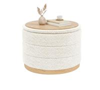 Bonlife Tabouret avec espace de rangement et plateau de table, tabouret pliant rond, repose-pieds, banc pour salon, chambre à coucher, couloir, chenille, blanc, 58 x 58 x 44 cm