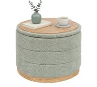 Bonlife Tabouret rond avec espace de rangement et plateau de table | Repose-pieds pliable en chenille avec espace de rangement, imitation bois, socle en cuir synthétique, pour salon