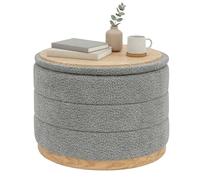 Bonlife Tabouret rond pliable avec espace de rangement et plateau de table - Pour salon, chambre à coucher, couloir - En chenille - Gris - 58 x 58 x 44 cm