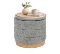 Bonlife Tabouret rond pliable avec espace de rangement et plateau de table - Pour salon, chambre à coucher, couloir - En chenille - Gris - 39 x 39 x 37 cm