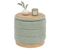 Bonlife Tabouret rond pliable avec espace de rangement et plateau de table - Pour salon, chambre à coucher, couloir - En chenille - Vert - 39 x 39 x 37 cm