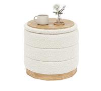 Bonlife Tabouret rond pliable avec espace de rangement et plateau de table - Pour salon, chambre à coucher, couloir - En chenille - Blanc - 39 x 39 x 37 cm