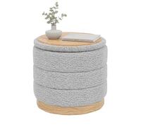 Bonlife Tabouret rond pliable avec espace de rangement et plateau de table - Pour salon, chambre à coucher, couloir - En chenille - Gris argenté - 39 x 39 x 37 cm