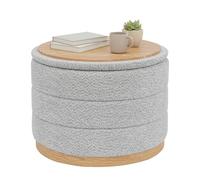 Bonlife Tabouret rond pliable avec espace de rangement et plateau de table - Pour salon, chambre à coucher, couloir - En chenille - Gris argenté - 58 x 58 x 44 cm