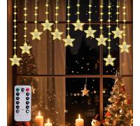 Bonlux 120 LED Guirlande Lumineuse Étoiles, 8 Modes & 11 Niveaux de Luminosité, 3m Guirlande Étoiles sur Batterie avec Timer/Mémoire, IP44 Étanche pour Noël, Fête (12 Crochets Inclus)