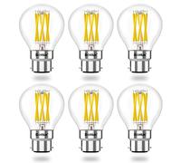 Bonlux Lot de 6 ampoules LED à baïonnette B22 à intensité variable, 6 W B22, équivalent à une ampoule à incandescence de 60 W, blanc chaud 2700 K, verre transparent G45, protection des yeux, lot de 6