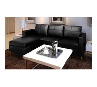 BONNE - Canapé d'angle réversible convertible 3 places -Canapé sectionnel - Cuir synthétique Noir 188 x 122 x 77 cm FR07783