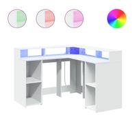 Bonne qualité - Bureau avec lumières LED blanc 130x130x91cm - Table d'étude - Bois d'ingénierie - poste de travail meuble