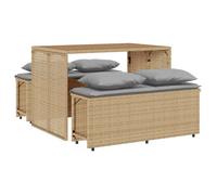 Bonne qualité - Salon d'extérieur Ensemble à manger de jardin et coussins 3 pcs - 2 chaises de jardin avec table - Beige poly rotin