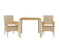 Bonne qualité - Salon d'extérieur Ensemble à manger de jardin et coussins 3pcs - 2 chaises de jardin avec table - beige rotin